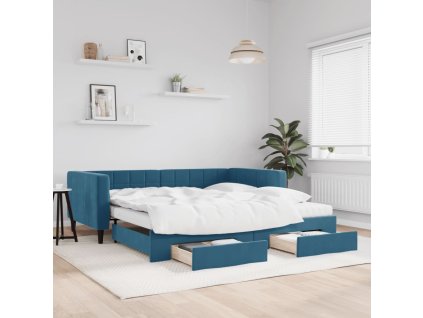 Válenda s přistýlkou a zásuvkami modrá 100 x 200 cm samet 3196769
