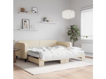 Válenda s přistýlkou a matracemi krémová 100 x 200 cm textil 3196843