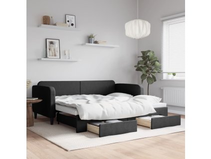 Válenda s přistýlkou a zásuvkami černá 90 x 190 cm textil 3196864