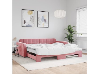 Válenda s přistýlkou a matracemi růžová 100 x 200 cm samet 3196963