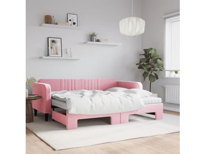 Válenda s přistýlkou a matracemi růžová 90 x 200 cm samet 3197090