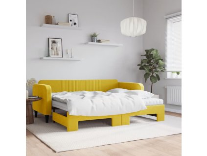 Válenda s přistýlkou a matracemi žlutá 90 x 200 cm samet 3197092