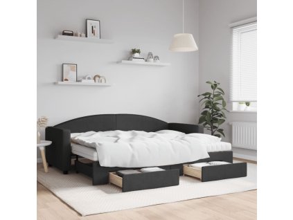 Válenda s přistýlkou a zásuvkami černá 80 x 200 cm textil 3197239