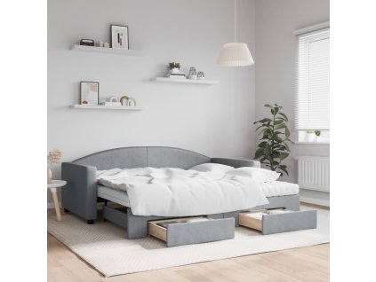 Válenda s přistýlkou a zásuvkami světle šedá 90 x 190 cm textil 3197252