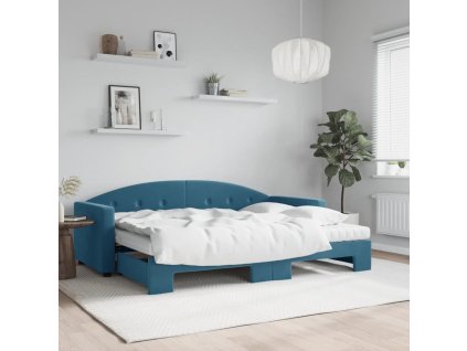 Válenda s přistýlkou a matracemi modrá 80 x 200 cm samet 3197317