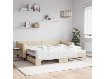 Válenda s přistýlkou a matracemi krémová 90 x 200 cm textil 3197448