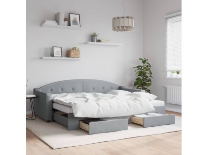 Válenda s přistýlkou a zásuvkami světle šedá 80 x 200 cm textil 3197561