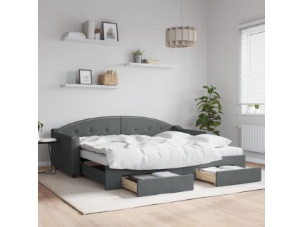Válenda s přistýlkou a zásuvkami tmavě šedá 90 x 200 cm textil 3197567