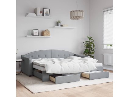 Válenda s přistýlkou a zásuvkami světle šedá 80 x 200 cm textil 3197579
