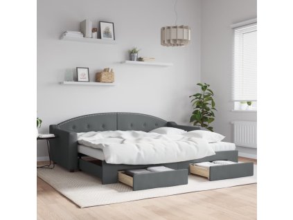 Válenda s přistýlkou a zásuvkami tmavě šedá 90 x 200 cm textil 3197585