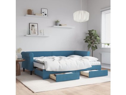 Válenda s přistýlkou a zásuvkami modrá 80 x 200 cm samet 3197835