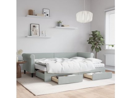 Válenda s přistýlkou a zásuvkami světle šedá 80 x 200 cm samet 3197836