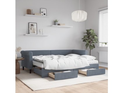 Válenda s přistýlkou a zásuvkami tmavě šedá 80 x 200 cm samet 3197837