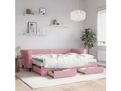 Válenda s přistýlkou a zásuvkami růžová 80 x 200 cm samet 3197839