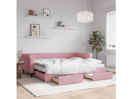 Válenda s přistýlkou a zásuvkami růžová 90 x 200 cm samet 3197846