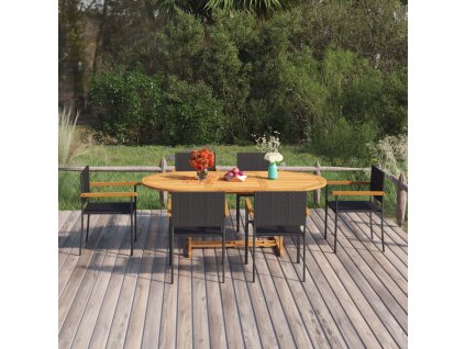 7dílný zahradní jídelní set polyratan černý 3070765