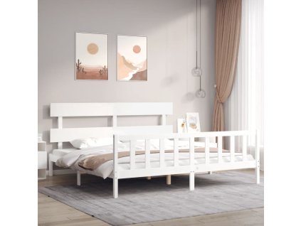 Rám postele s čelem bílý Super King Size masivní dřevo 3193287