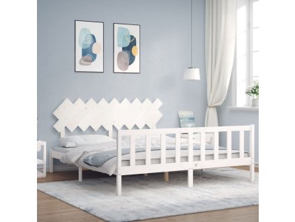 Rám postele s čelem bílý Super King Size masivní dřevo 3193482