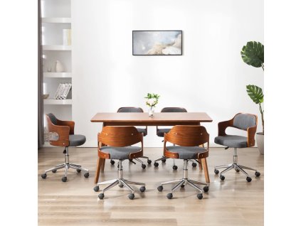 Otočné jídelní židle 6 ks šedé ohýbané dřevo a textil 3054940