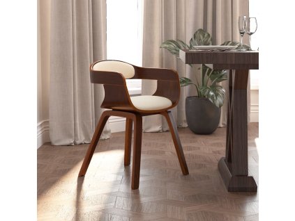 Jídelní židle krémová ohýbané dřevo a umělá kůže 3092372