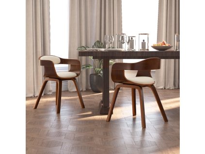 Jídelní židle 2 ks krémové ohýbané dřevo a umělá kůže 3092378