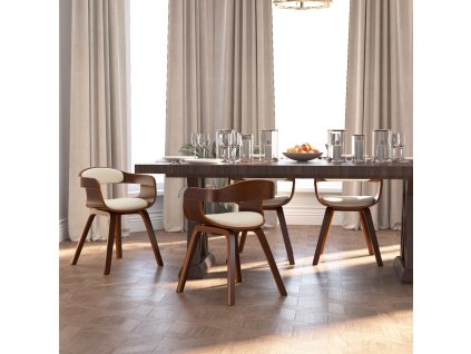 Jídelní židle 4 ks krémové ohýbané dřevo a umělá kůže 3092384