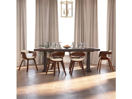 Jídelní židle 6 ks krémové ohýbané dřevo a umělá kůže 3092390