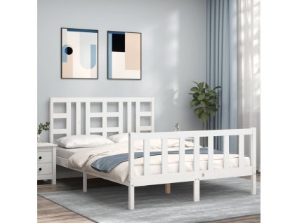 Rám postele s čelem bílý King Size masivní dřevo 3191977