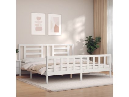 Rám postele s čelem bílý Super King Size masivní dřevo 3192897