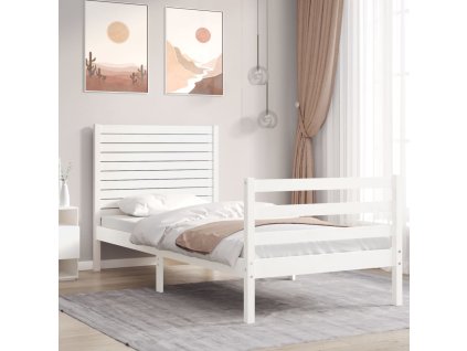 Rám postele s čelem bílý 90 x 200 cm masivní dřevo 3195012