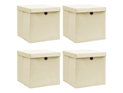 vidaXL Úložné boxy s víky 4 ks krémové 32 x 32 x 32 cm textil 288358