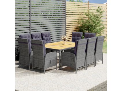 11dílný zahradní jídelní set polyratan šedý 3058555