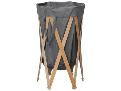 Skládací koš na prádlo šedý dřevo a textil 284228