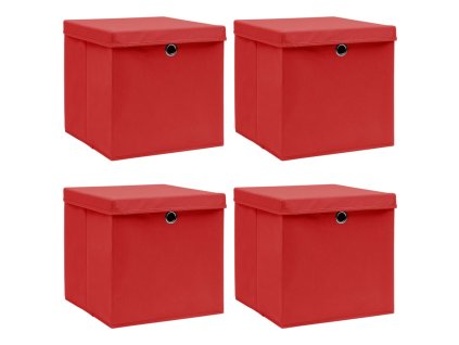 Úložné boxy s víky 4 ks červené 32 x 32 x 32 cm textil 288362