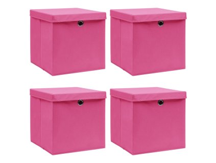 Úložné boxy s víky 4 ks růžové 32 x 32 x 32 cm textil 288346