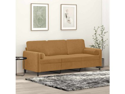 3místná pohovka s polštáři hnědá 180 cm samet 3200898