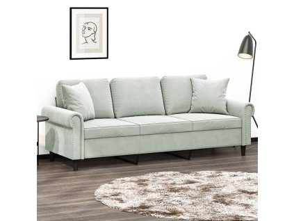 3místná pohovka s polštáři světle šedá 180 cm samet 3200955