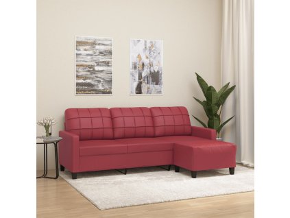 3místná pohovka s podnožkou vínová 180 cm umělá kůže 3201017