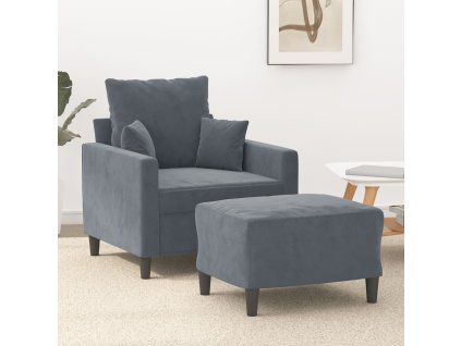 Křeslo s podnožkou tmavě šedé 60 cm samet 3201098