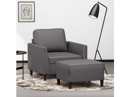 Křeslo s podnožkou šedé 60 cm umělá kůže 3201119