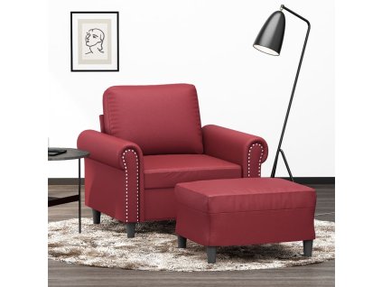 Křeslo s podnožkou vínové 60 cm umělá kůže 3201203