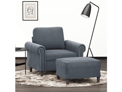 Křeslo s podnožkou tmavě šedé 60 cm samet 3201206