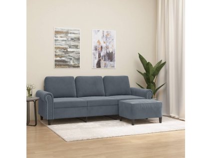 3místná pohovka s podnožkou tmavě šedá 180 cm samet 3201216