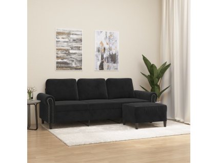 3místná pohovka s podnožkou černá 180 cm samet 3201220