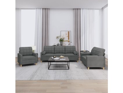 3dílná sedací souprava s polštáři tmavě šedá textil 3201259