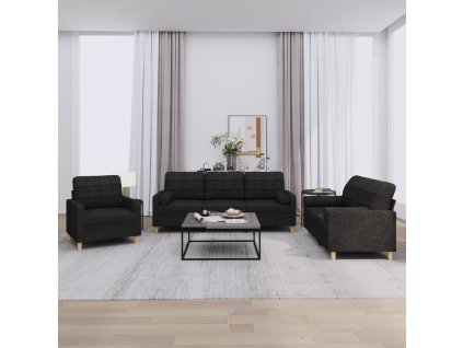 3dílná sedací souprava s polštáři černá textil 3201262