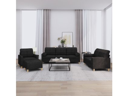 4dílná sedací souprava s polštáři černá textil 3201270