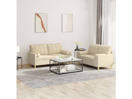 2dílná sedací souprava s polštáři krémová textil 3201292