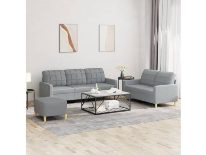 3dílná sedací souprava s poduškami světle šedá textil 3201314