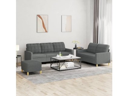 3dílná sedací souprava s poduškami tmavě šedá textil 3201315
